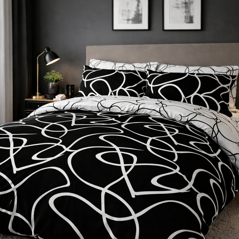 Alkistis Polyester Abstract Duvet Cover Set , Black/White, Superking - 2 Standard Pillowcase