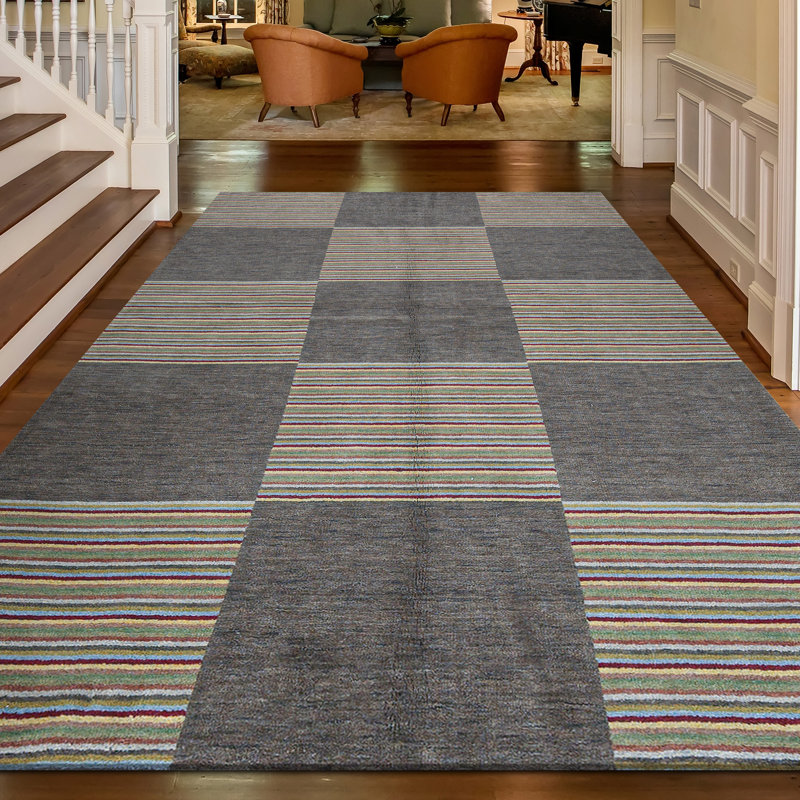 Wool Geometric Area Rug in Beige
