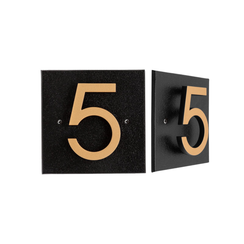 Floating 1-Number Horizontal Sign, Black /w/ Black / Gold Modern Font Number, Yes
