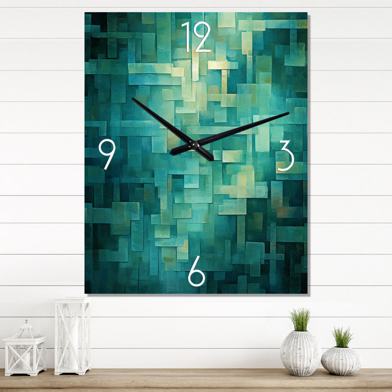 California Sunshine, cubiste turquoise abstrait I - Peinture abstraite, horloges murales, Très grand