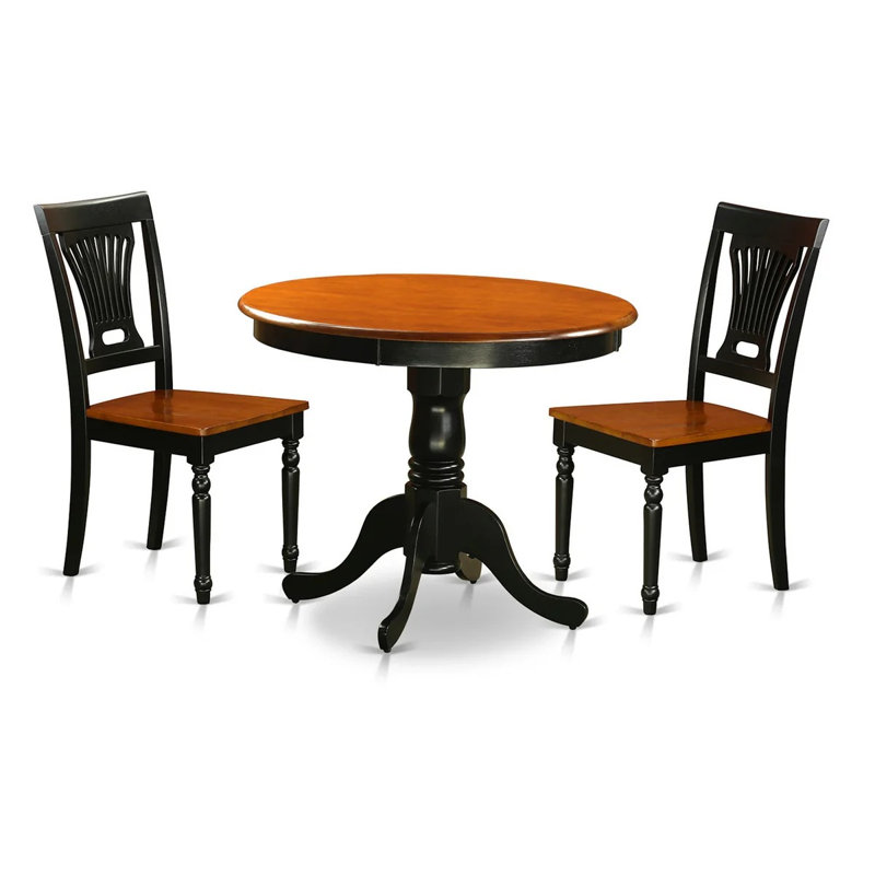 L'ensemble de meubles de salle à manger 3 pièces comprend une table de cuisine ronde avec piédestal et 2 chaises de salle à manger, 36 po x 36 po, noir et cerise