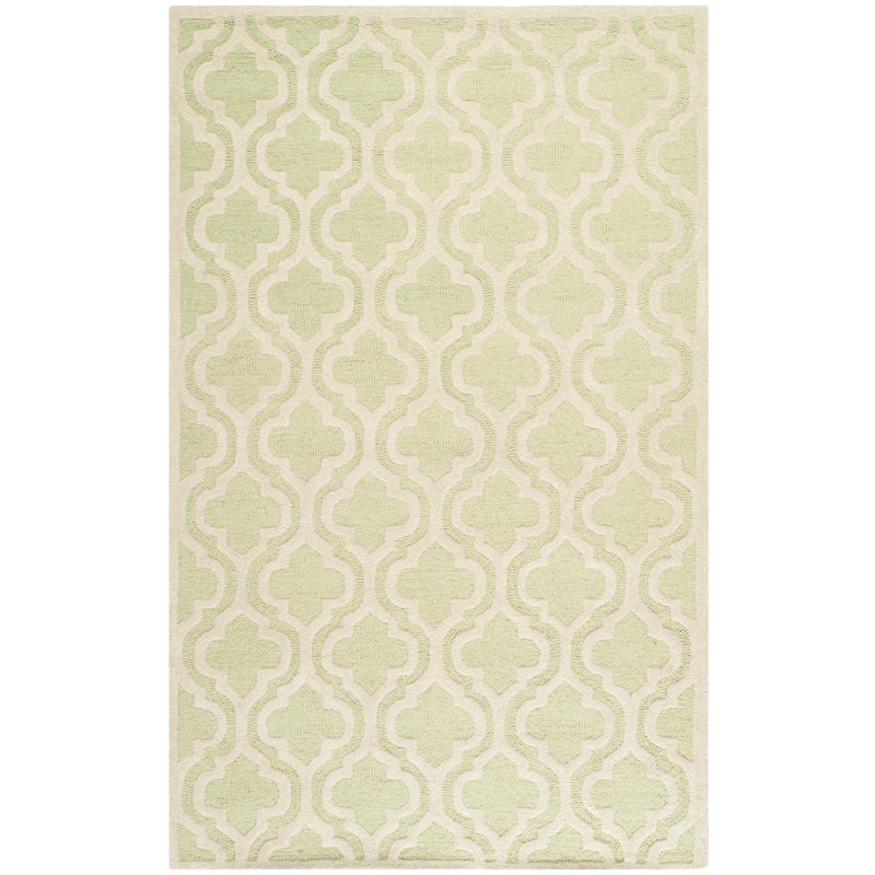 Handmade Light Green and Ivory Tufted Wool Round Rug