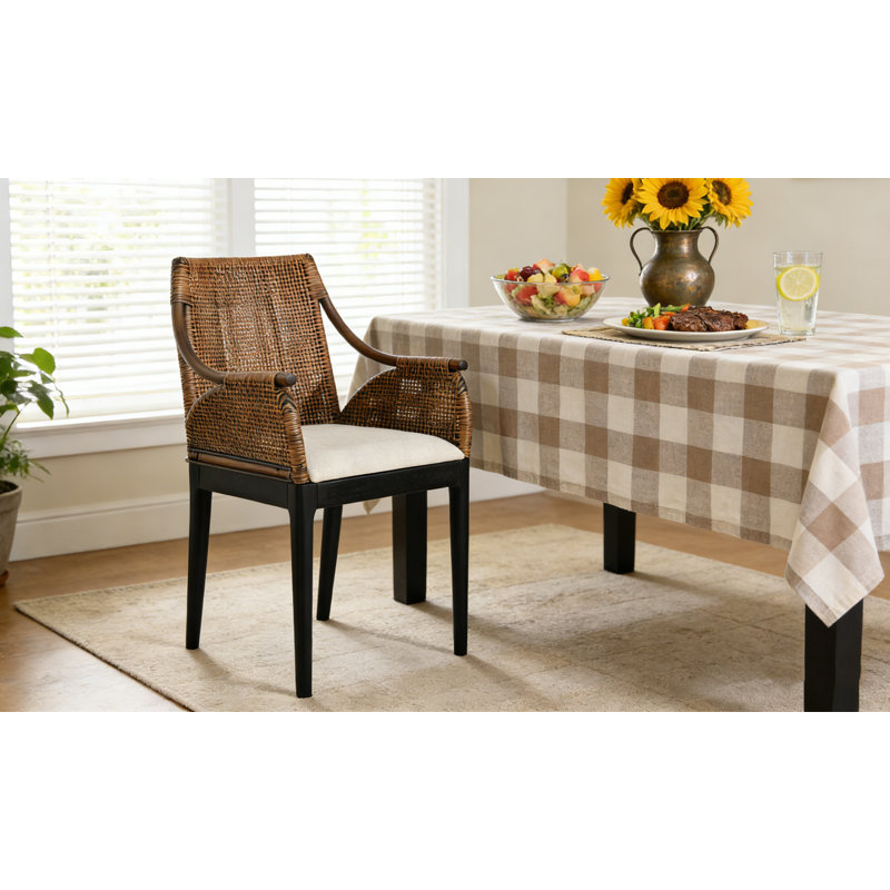 Woven Rattan Arm Design Upholstered Accent Chair