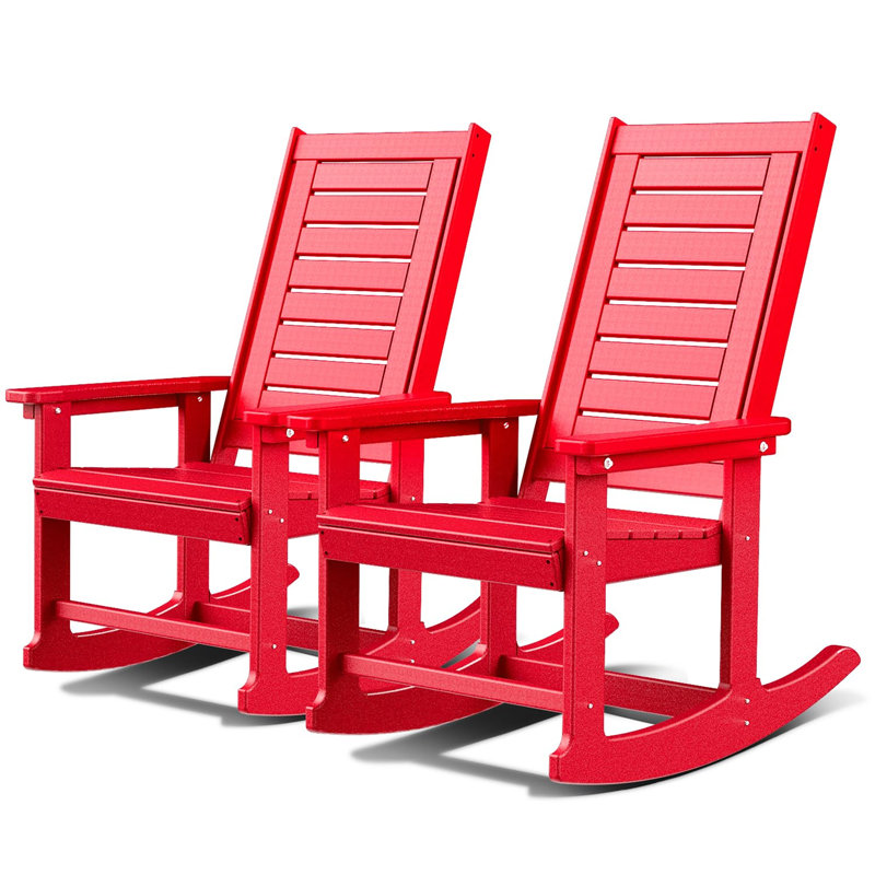 Outdoor Rocking Chairs  Set of 2, Red