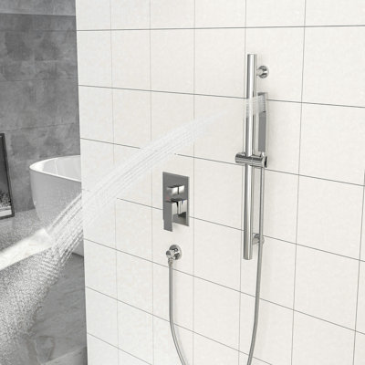 10 Inch Square Wall Mounted Shower System With - Balanced Valve, Adjustable Slide Bar, Rainfall And Handheld Shower, Easy To Clean Nozzle, Brushed Nickel Finish, Head, Dual Function Installation