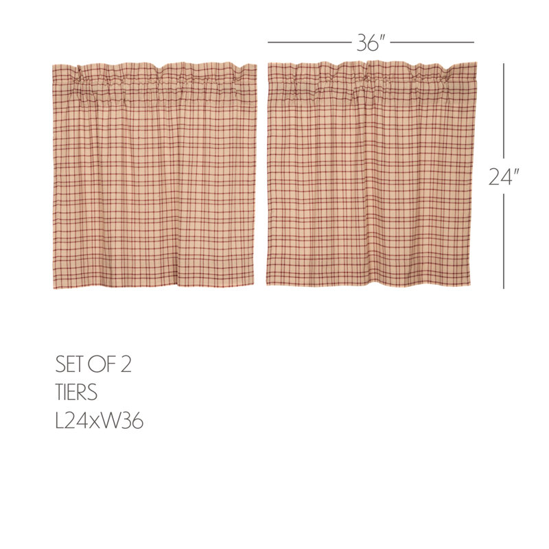 Tacoma Cotton Plaid Tailored Cafe Curtain, 24" L x 36" W