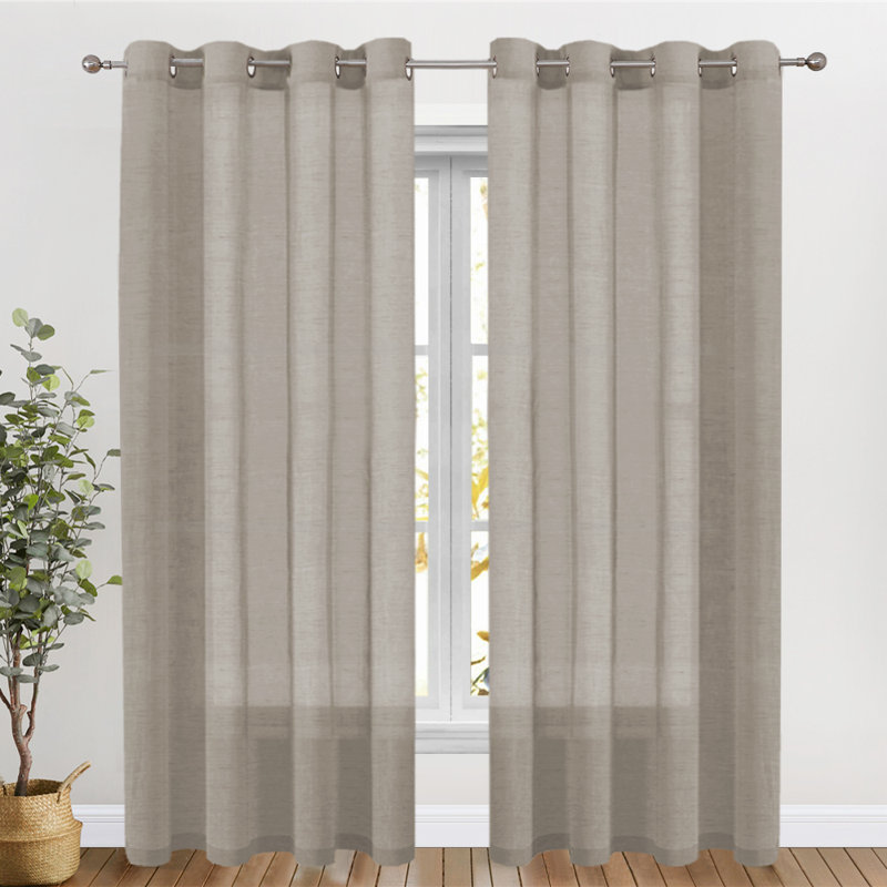 Dawan Faux Linen Semi-Sheer Grommet Curtain Panels, Taupe, 52" W x 84" L