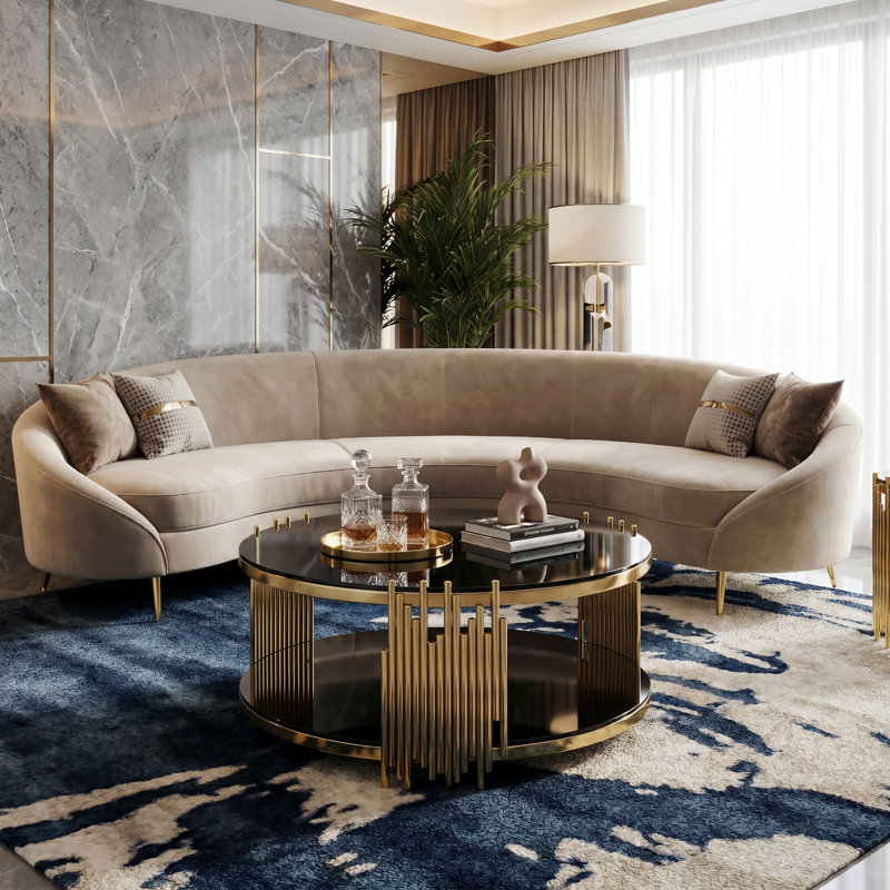 Modern Luxury 31.5" Round Coffee Table, 2-Tire Gold Stainless Steel Frame and Tempered Glass Top