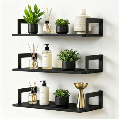 3 tablettes murales flottantes en bois massif 3 pièces, tablette murale robuste 17 x 8 pouces, support de rangement d'une capacité de 30 lb pour le bureau de la cuisine de la chambre à coucher