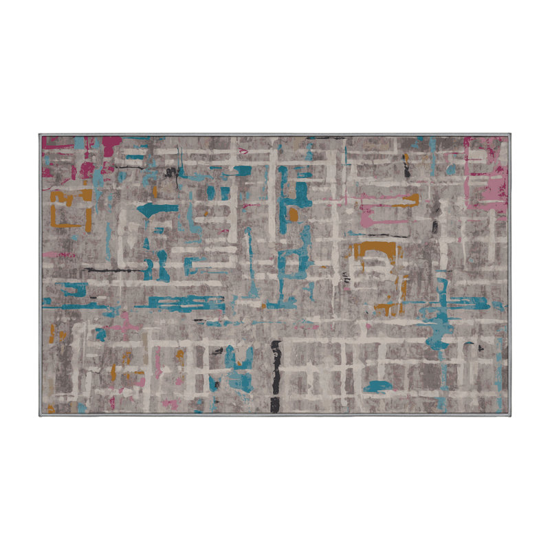 Machine Washable Gray Area Rug, Rectangle 7' x  9'