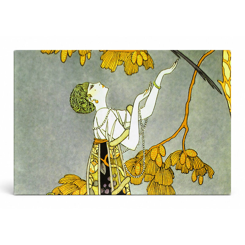 «Woman with Bird and Blossoms», art mural sur toile, 14" W x 11" H