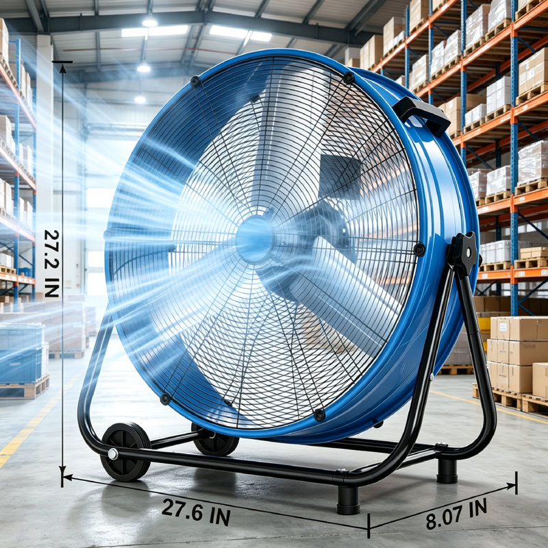 Ventilateur industriel 24 "à haute vitesse 24", ventilateur de plancher robuste avec refroidissement réglable à 3 vitesses de 4800 à 8800 pi³ / min, pour garage industriel, pales en métal / rotation à 360 °