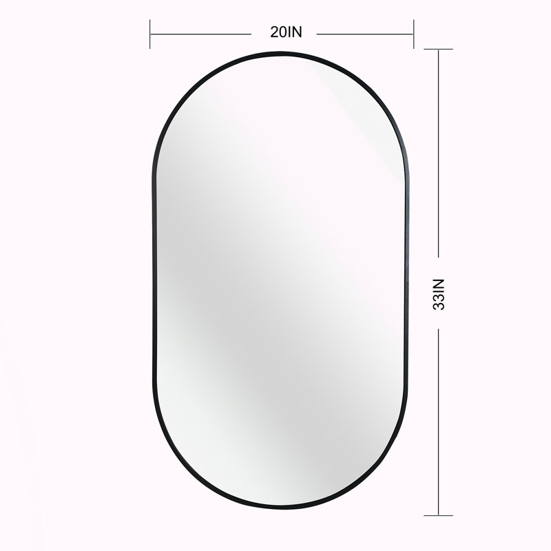 Miroir ovale en métal 20 po x 33 po, 33 po x 20 po, Noir