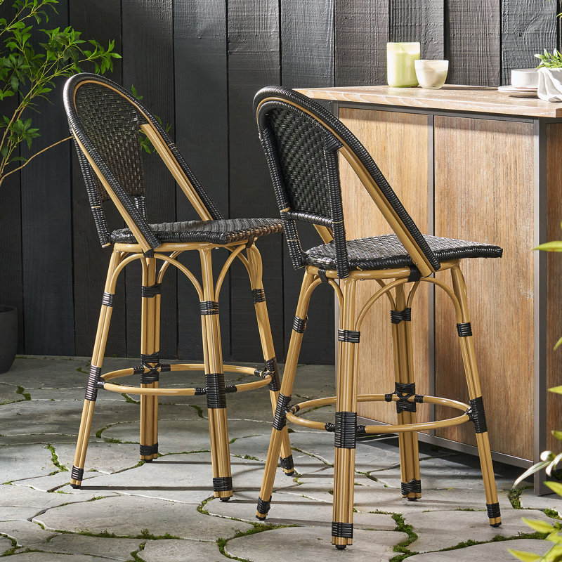 Tabourets de bar 4 pieds en aluminium bleu avec repose-pieds, Noir