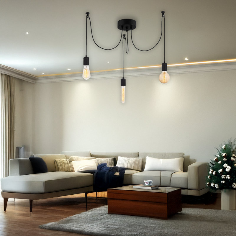 3 Lights Adjustable Height Metal Body Chandelier