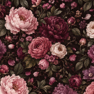 Papier peint pelez et collez, peinture de bouquet de pivoines rouge foncé, fleurs rosées, papier peint foncé, l 23,6 po x H 118 po, papier peint amovible auto-adhésif pour les armoires de chambre de bébé