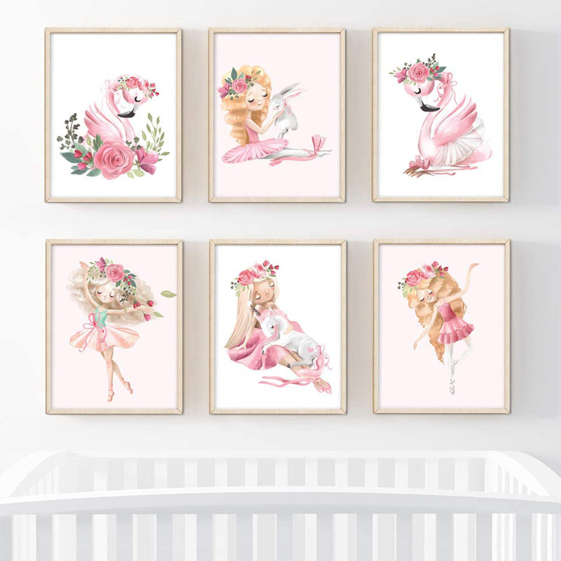 « ballerine floral », flamant rose, roses, ensemble de 6 pièces imprimées sur papier Decarie