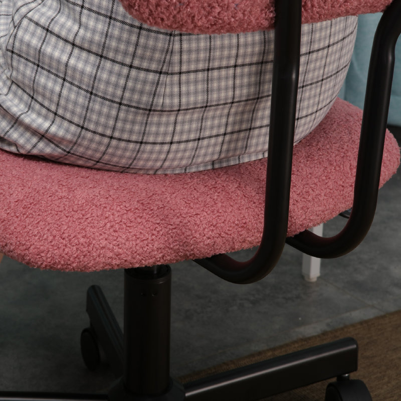 23'' Lamb Wool Armless Task Chair - Adjustable Swivel with Tufted Back, No, Pink