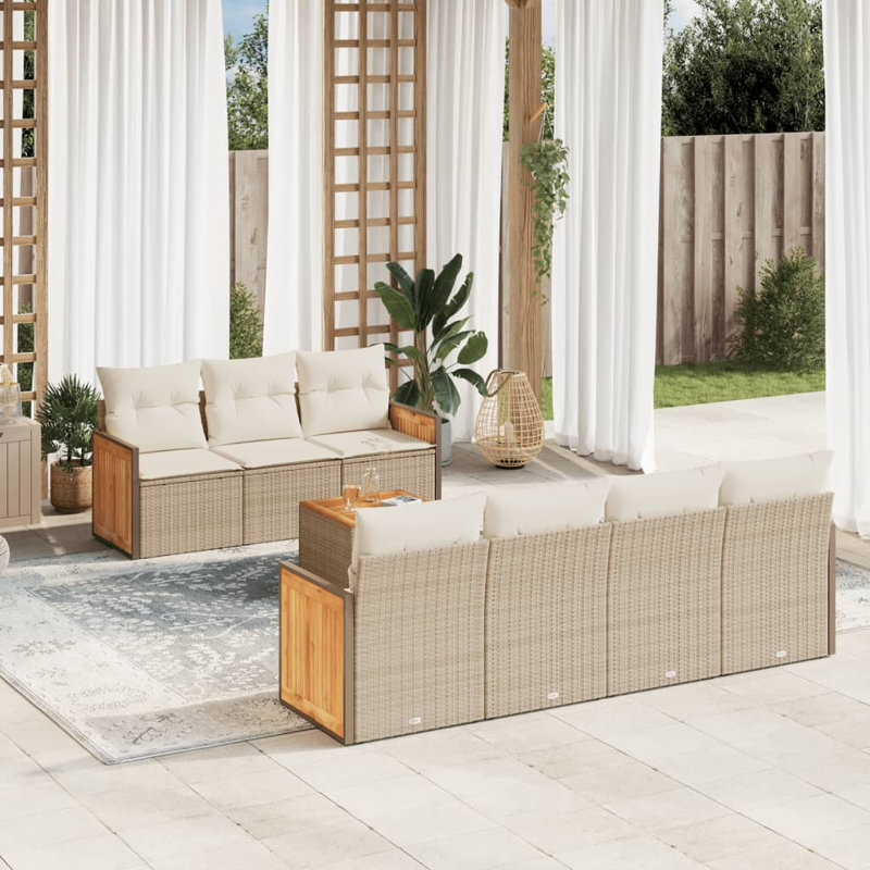  Ensemble de canapé de jardin avec accoudoirs réglables en rotin PE beige moyen
