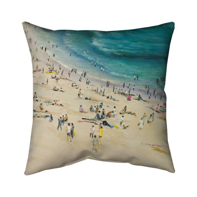 Summer crowd at the beach - 18"x18" Throw pillow cover - Poly twill - Print on demand