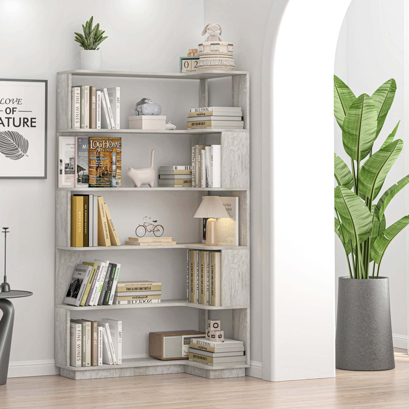Bibliothèque d'angle peu encombrante avec sécurité anti-basculement, Light Grey
