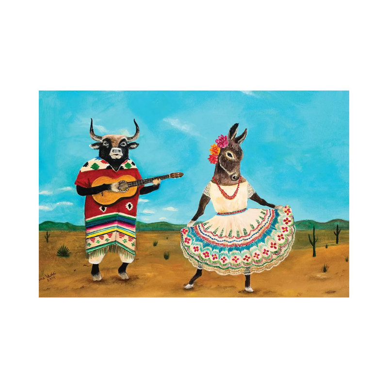 «La Serenata De La Burra» par Jahna Vashti - reproduction sur toile tendue, H 12 po x l 18 po x 1,5 po