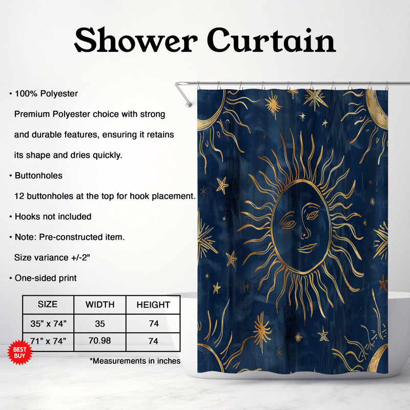 Rideau de douche standard 1 pièce, H 74 po x l 71 po
