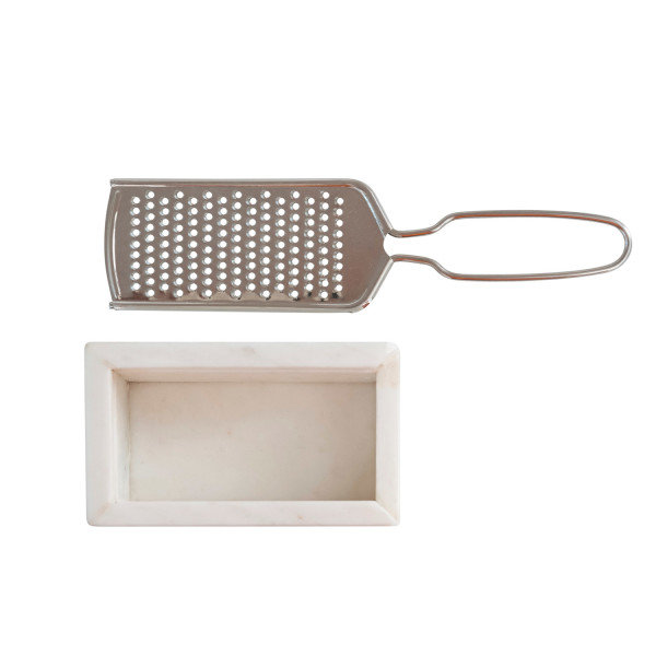 White Marble and Stainless Steel Cheese Grater with Container