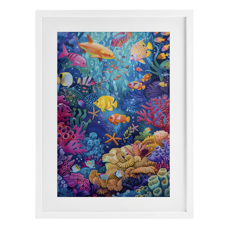 Exotic Tropic Life Fish, reproduction encadrée sous verre, design par LSR Design Studio, H 20 po x l 14 po