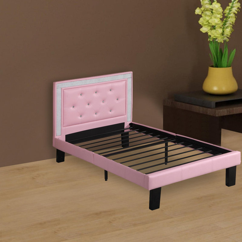 Judith Polyurethane Bed In High Headboard, Pink, Twin