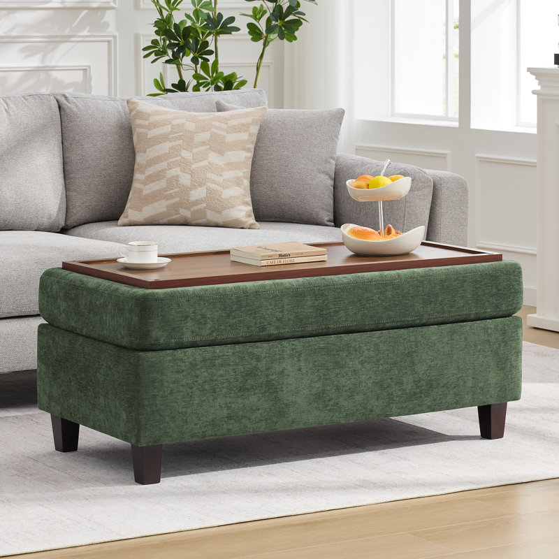 Banc multi-fonctionnel pour repose-pieds avec couvercle rabattable en bois et coussin, Vert