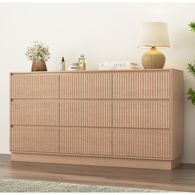 9 Drawer Dresser For Bedroom With Large Drawers, Wood Dresser, Large Floor Chest Of Drawers, Modern Long TV Stand, Mid Century Storage Cabinet Side Table, Natural
