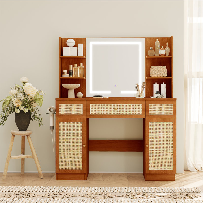 Meuble-lavabo en rotin naturel 43,3 po Boho, Walnut