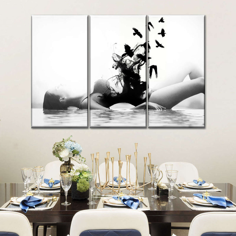 Ensemble de 3 femmes libres sur toile, H 48 po x l 74 po x P 1,25 po