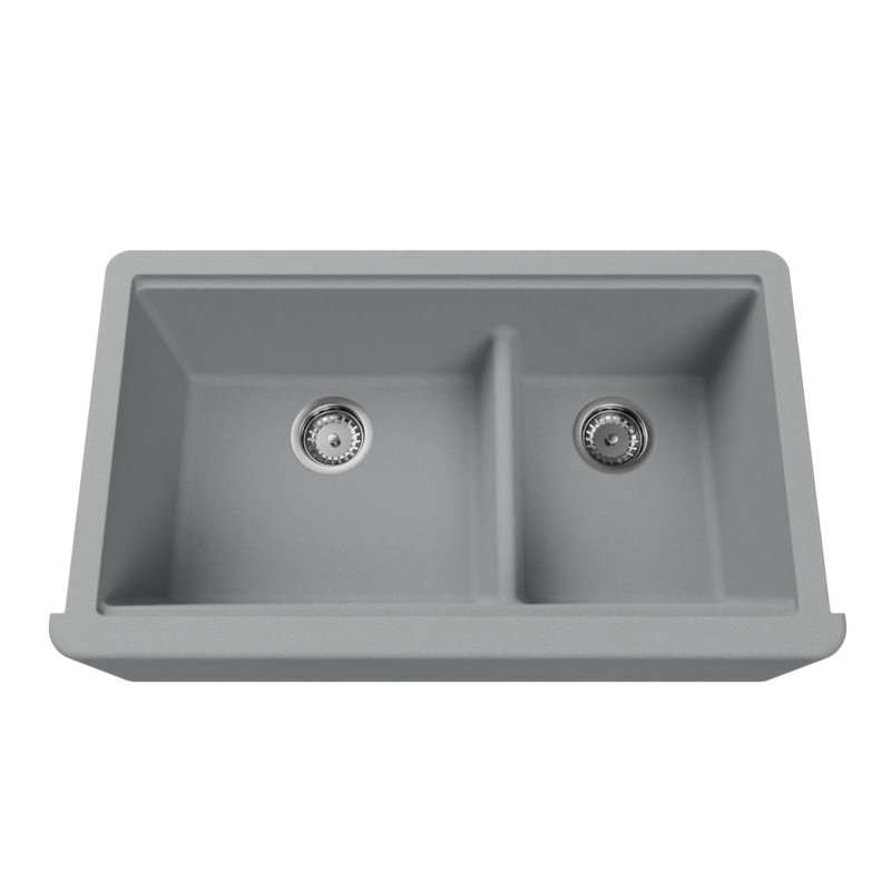 Titan Self-Trimming 36" L x 20" W Double Basin Farmhouse/Apron Kitchen Sink, Gray