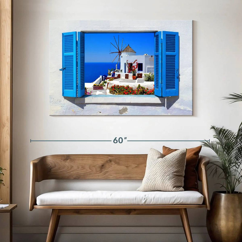 Ravi Oia Windmill Window View, 32" H x 48" W