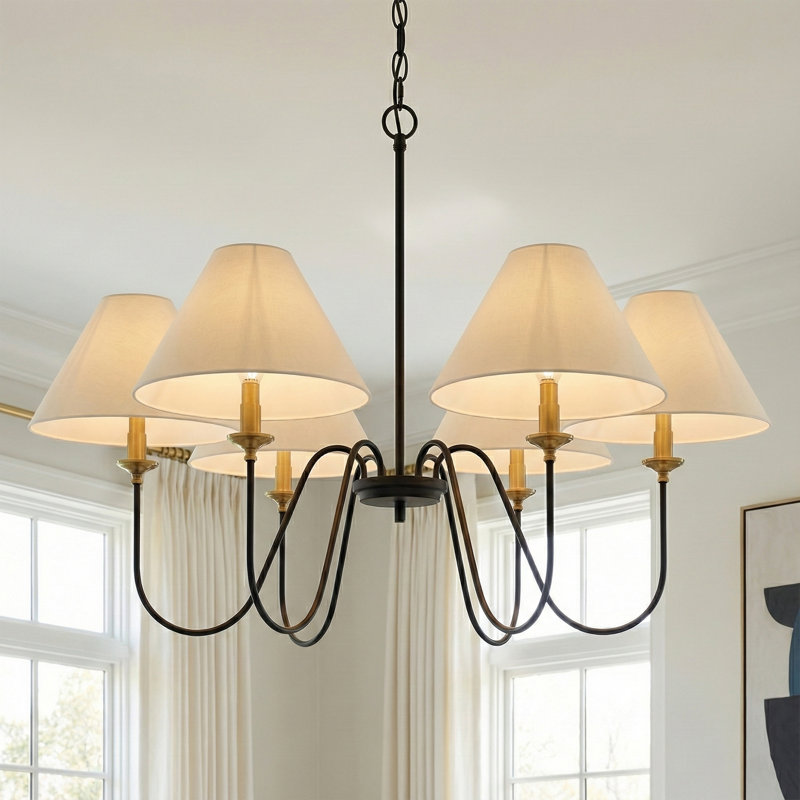 Lustre classique / traditionnel à 6 lumières à intensité variable, H 21 po x l 40 po x P 40 po, Noir