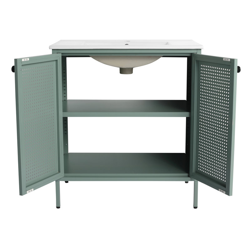 Meuble-lavabo autoportant avec lavabo en céramique, Vert menthe, Vert menthe
