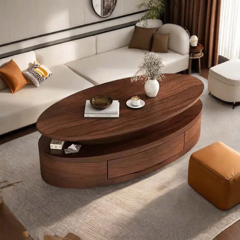 Natural Walnut Wood Coffee Table, 16.92" H x 55.11" W x 27.55" D