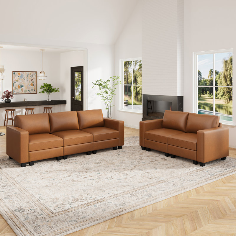 Ensemble de canapé en similicuir 2 pièces Abramson pour salon moderne