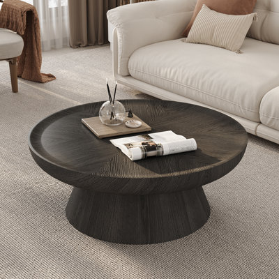 Table basse 35,4 po ronde entièrement assemblée en bois avec placage de bois et profil bas