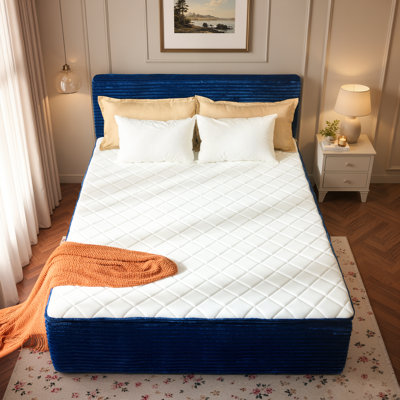 Lit plateforme rembourré Queen Size avec matelas intégré, emballage compressé en boîte - aucun assemblage requis