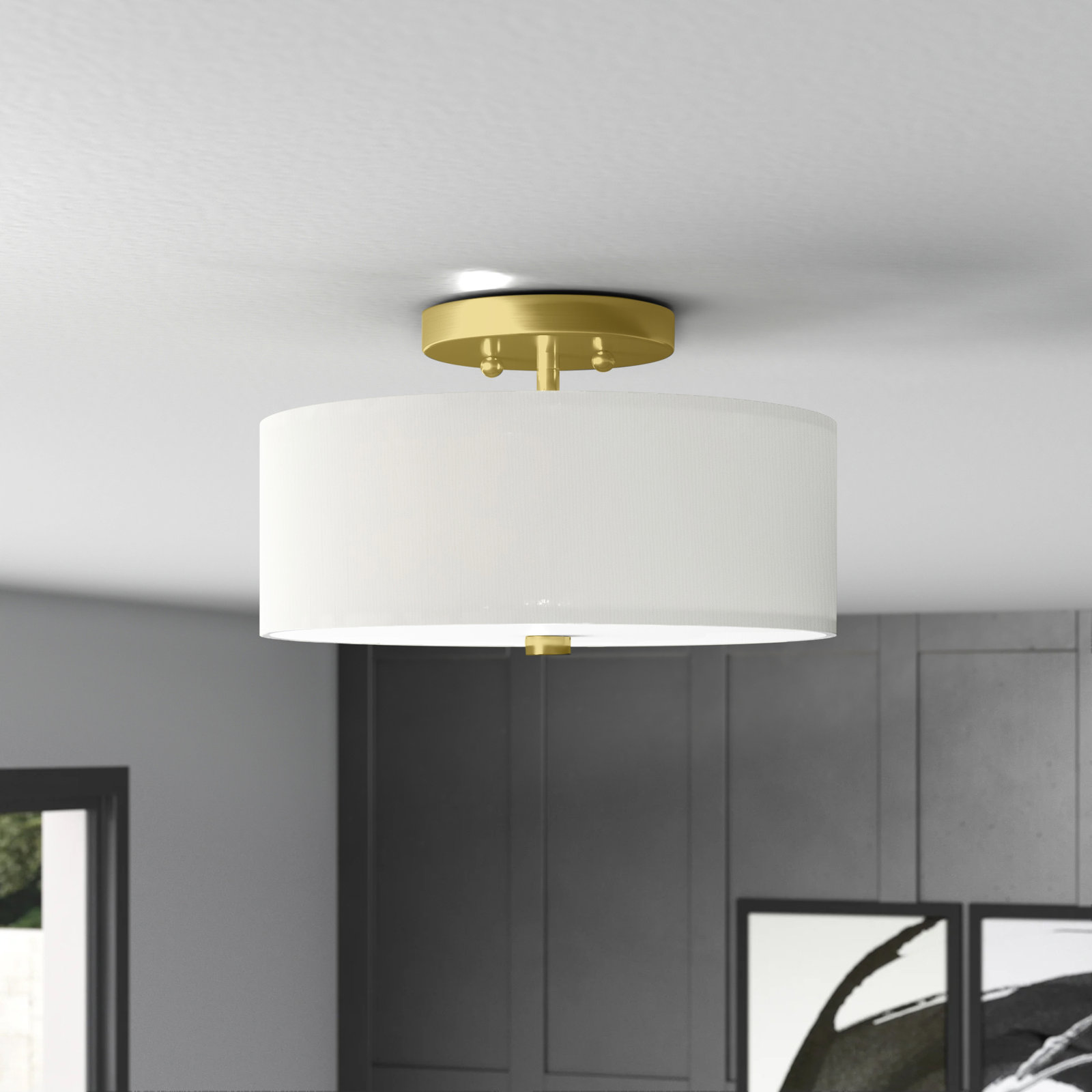 Flaire 3-Light Semi Flush Mount, 7.75" H x 11" W x 11" D, Satin Brass