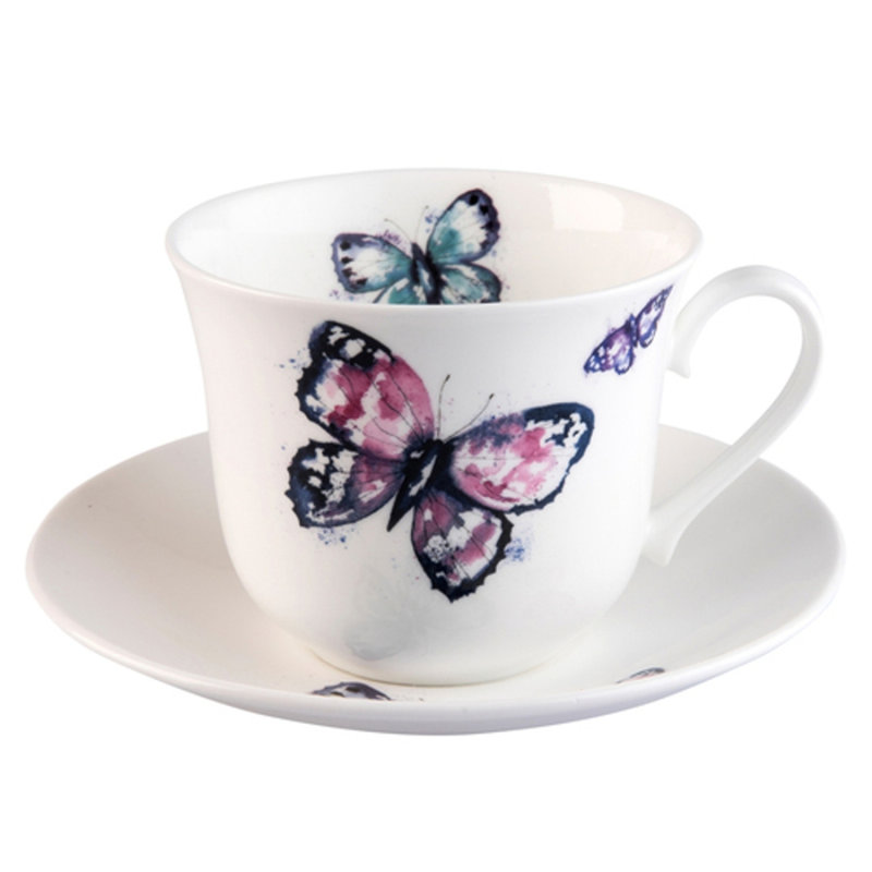 Tasse à thé & soucoupe en porcelaine papillon Yaqi