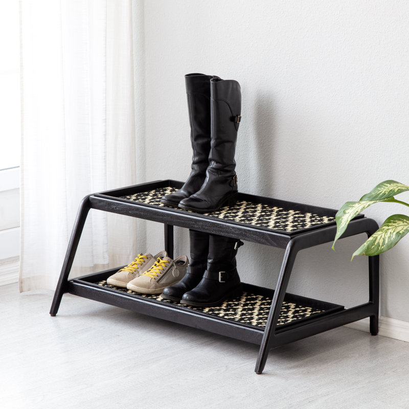 Support à bottes en bois massif de qualité supérieure avec tapis en fibre de coco naturelle - Rangement pour chaussures