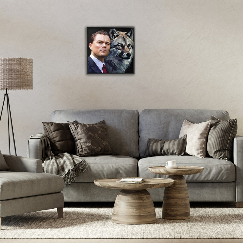 Leonardo with Wolf Giclee Art by Birch & Ink, Midnight Black Framed Giclee, 17" H x 17" W