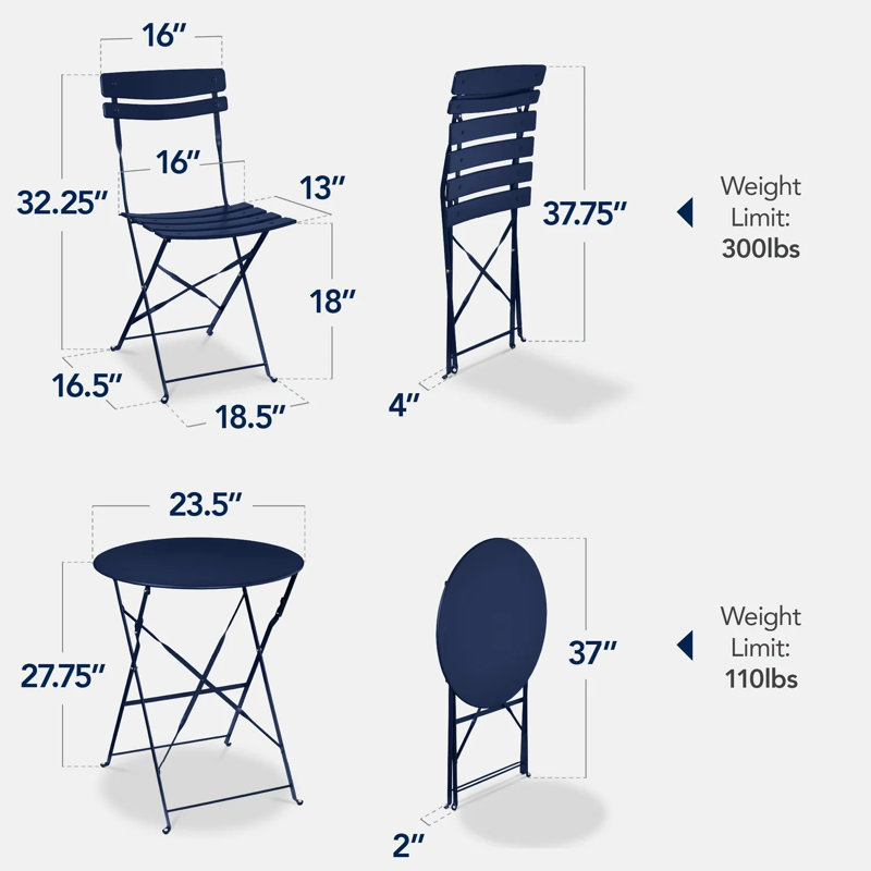 Folding Patio Bistro Set, Navy