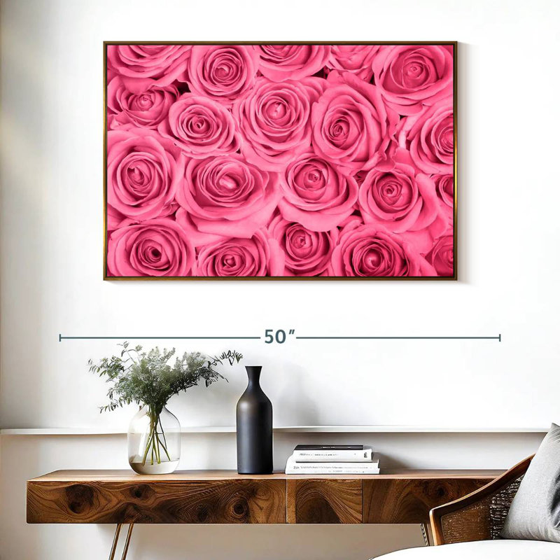 Fresh Pink Roses, Floating Frame Gold, 40" X 27"