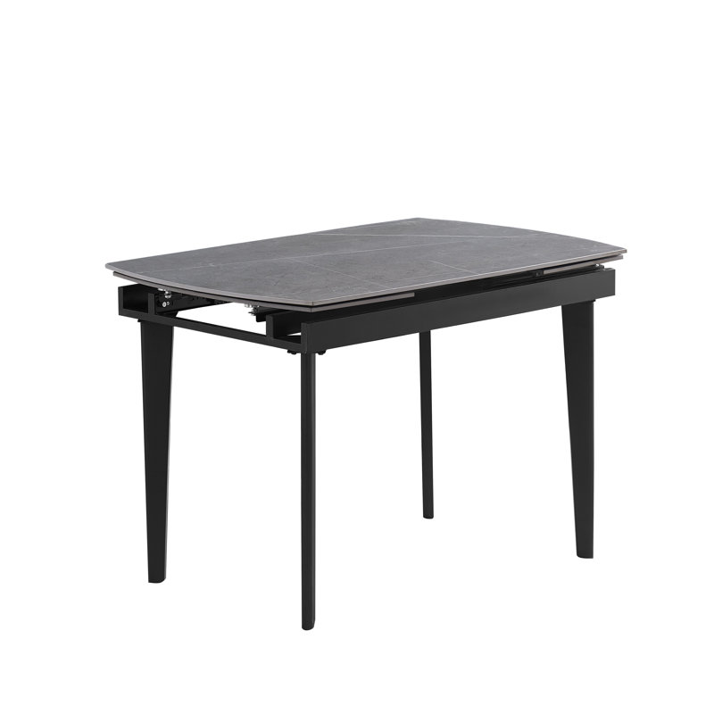 Kerin Extendable Stone Top Metal Base Dining Table, Dark Grey