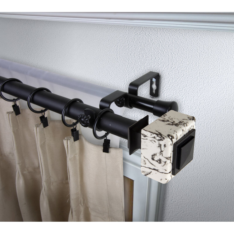 Burnstad Stainless Steel Adjustable Double Curtain Rod, 2.5" H x 48" W x 6.75" D, Black
